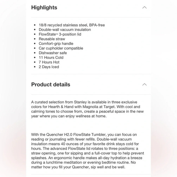 Stanley Tumbler 40oz Stainless Steel Hearth & Hand with Magnolia Best Beige - Picture 16 of 16